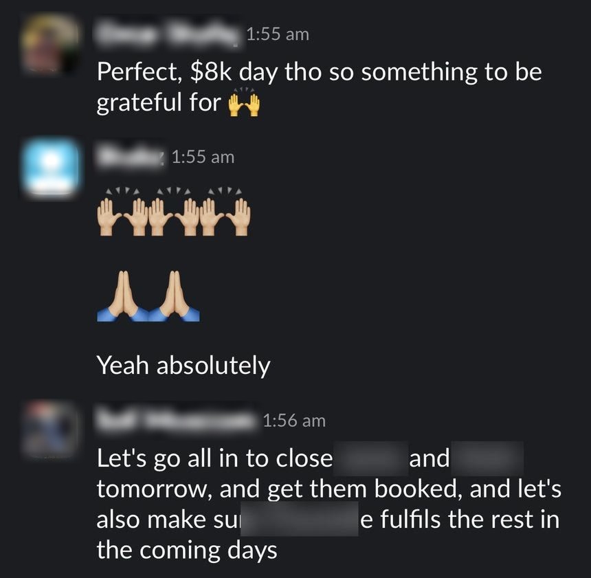 Slack: Perfect, $8k day